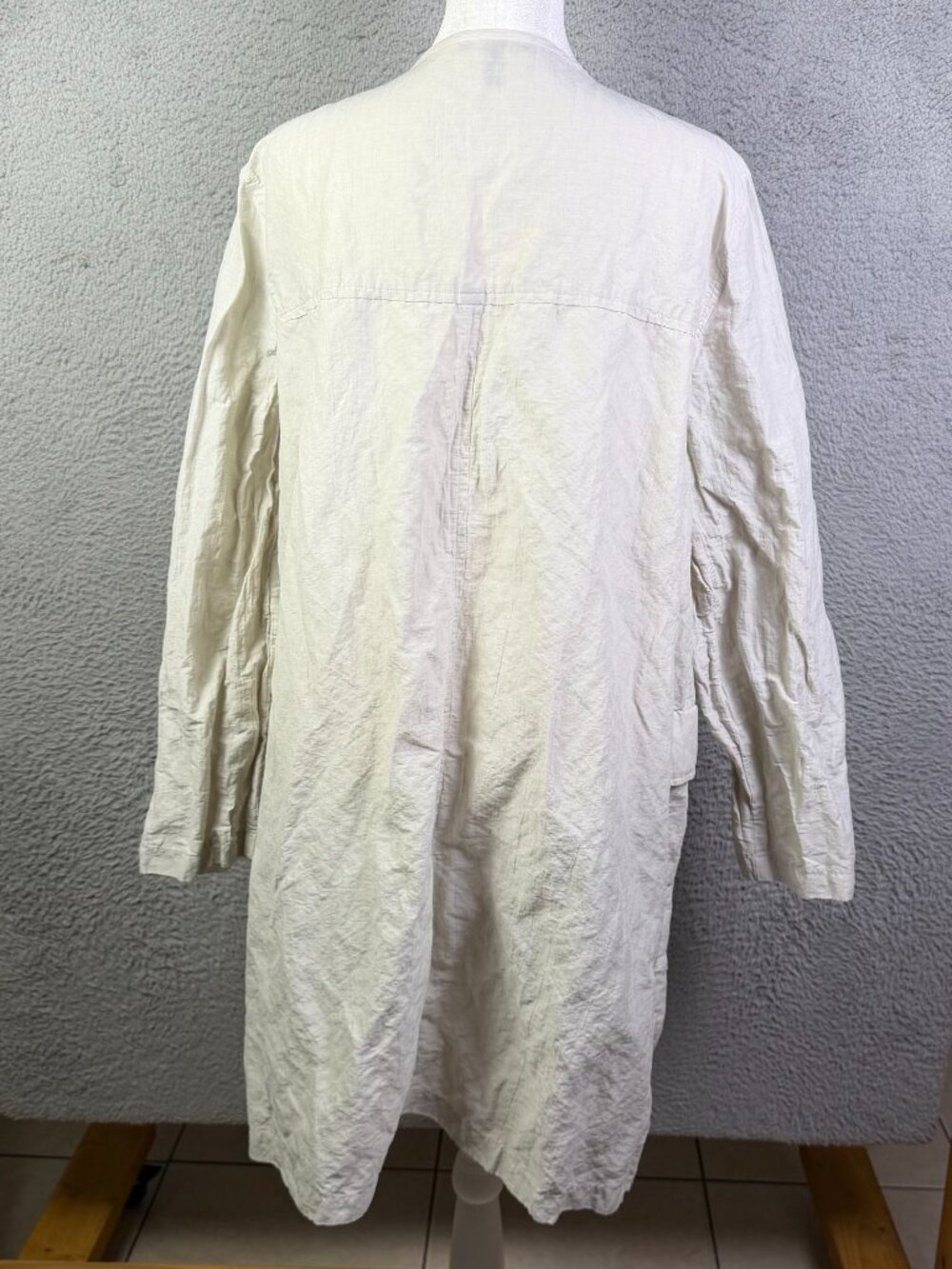 Eileen Fisher Longline Jacket Womens M Bone Ecru Rumpled Organic Steel Metallic - Picture 4 of 12